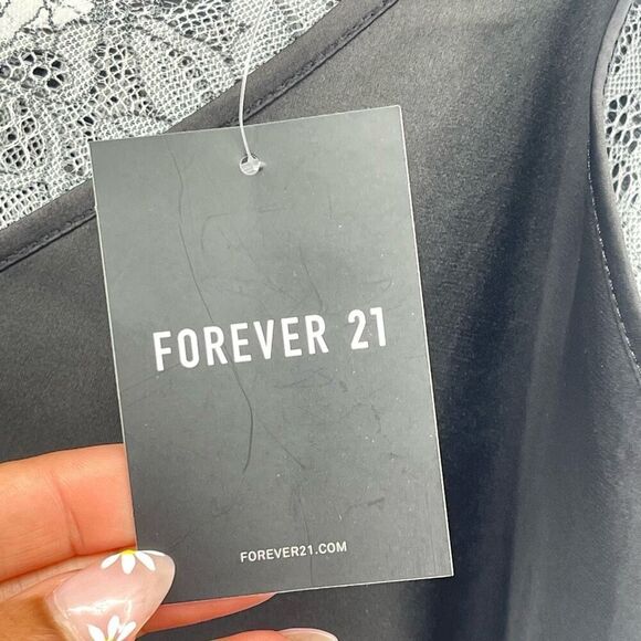 Forever 21 Black Satin Lace Insert Cami – Size Large NWT Modest Coverage - Picture 9 of 12